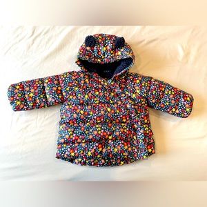 Baby Gap- toddler girl puffer flowers warm winter fleece hood lined 6-12 months